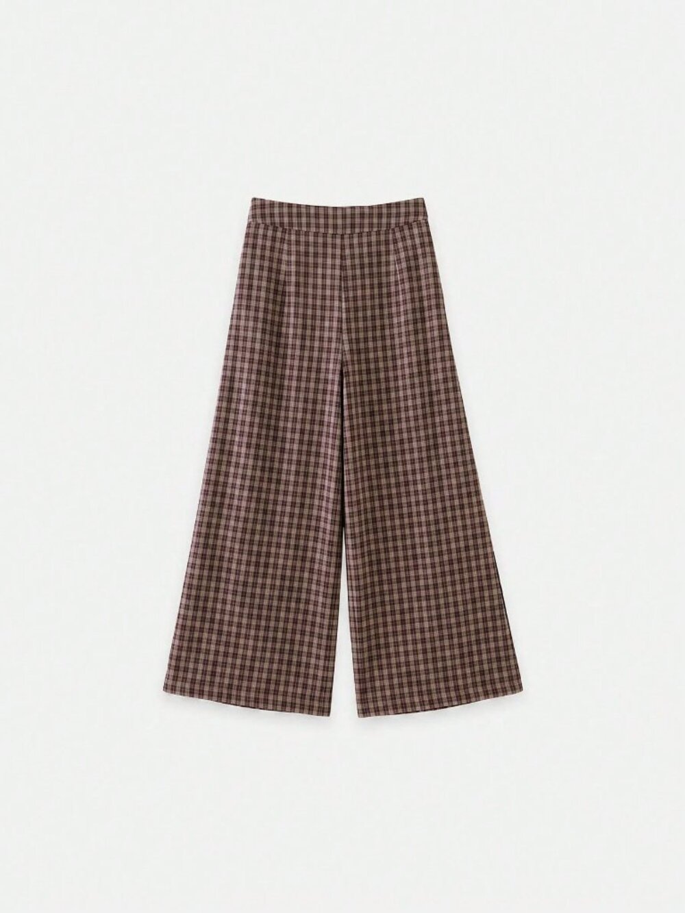 Brown Casual Women's Plaid High Waisted Wide-Leg Relaxed Fit Loose Trousers - Picture 6 of 8